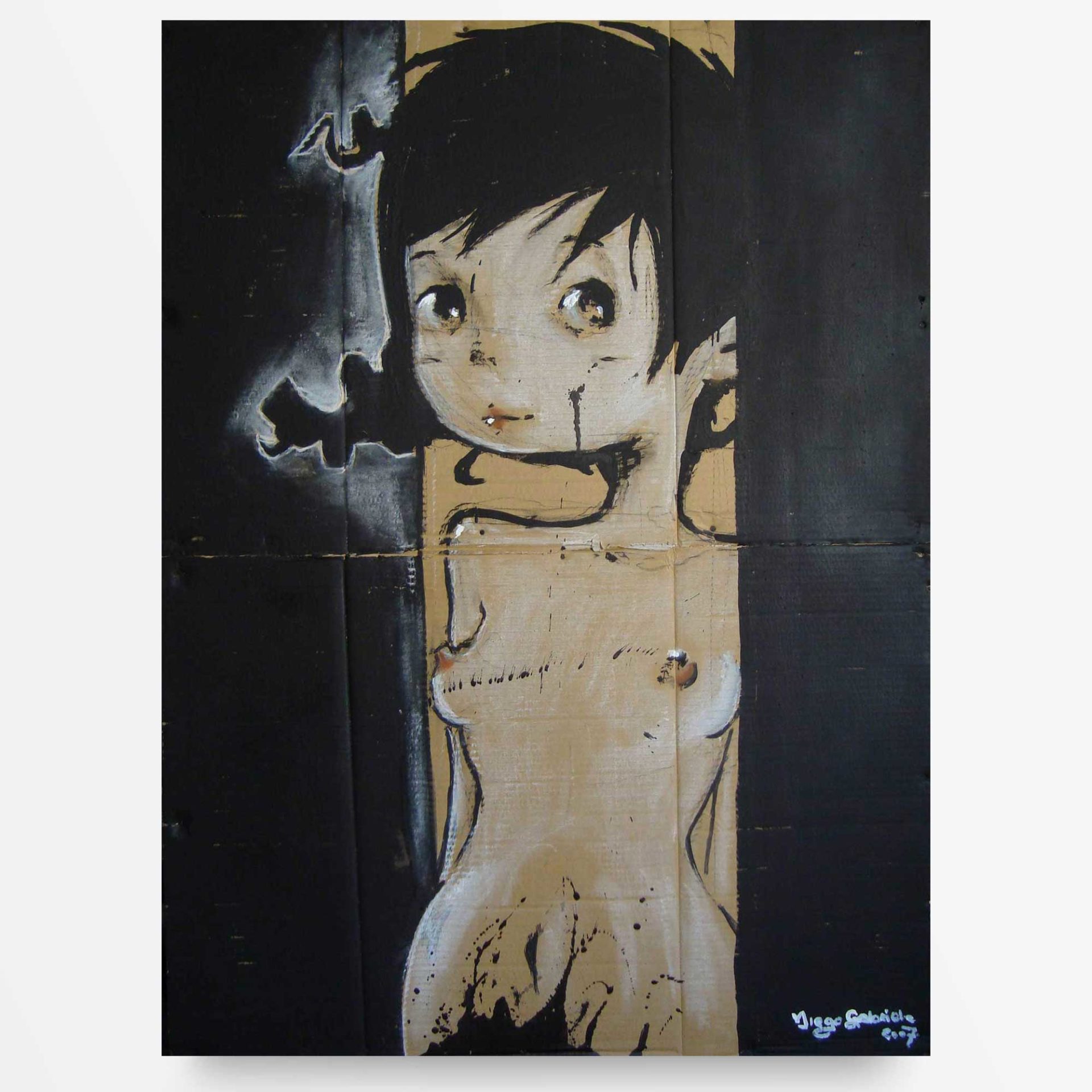 lowbrow art Bimba su fondo nero quadro ad acrilico Diego Gabriele